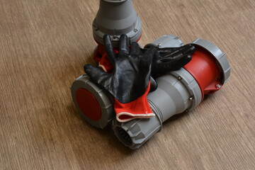 125A- 246-415v red plastic professional power connector. High voltage power electric cable....
