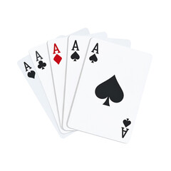 Four aces playing cards close up studio shot set bet on transparent background
