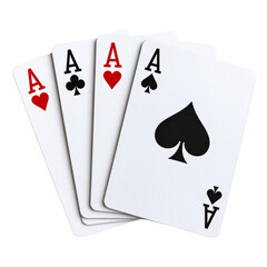 Four aces playing cards close up studio shot set bet on transparent background
