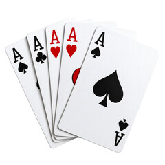 Four aces playing cards close up studio shot set bet on transparent background
