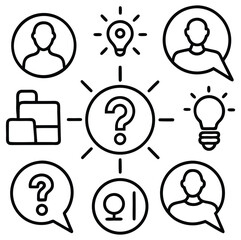 Question line icon set. Set of 30 outline icons related to question, problem, ask, faq, confusion and others. Question outline icons collection. Vector illustration