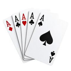 Four aces playing cards close up studio shot set bet on transparent background
