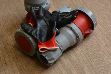125A- 246-415v red plastic professional power connector. High voltage power electric cable....