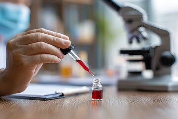 Scientist dispensing red liquid