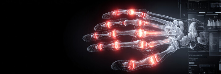 ANATOMÍA DIGITAL DE UNA MANO HUMANA CON ARTICULACIONES ILUMINADAS