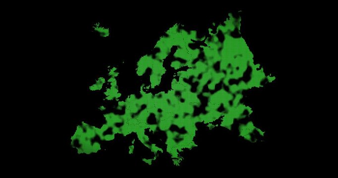 Europe map with green points and clouds passing. Loop