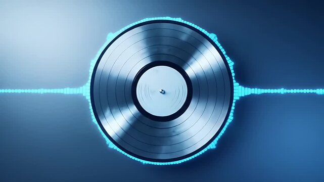Rotating Vinyl Record with Metallic Glow Soundwave, EDM and Podcast Visualizer