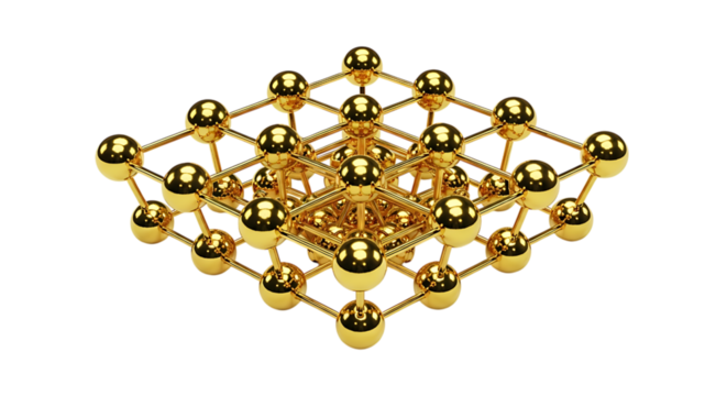Golden atom structure isolated on transparent background is beautifully rendered - Powered by Adobe