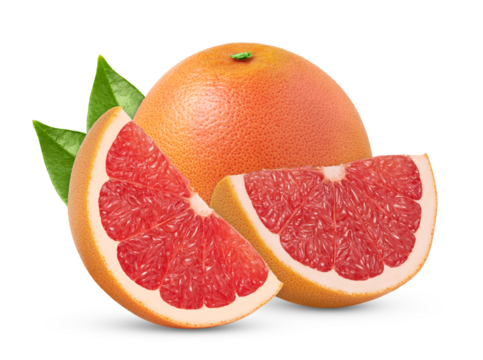 Pile grapefruits with leaf. Grapefruit fruit healthy food ingredient isolated. Grapefruit and cut in slice with clipping path, full depth.