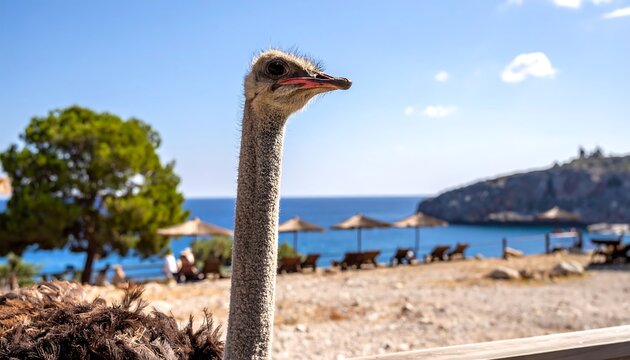 Ostrich head near beach - Powered by Adobe