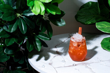 Roman holiday, alcoholic cocktail drink with italian herbal liqueur, red bitters, coffee,...