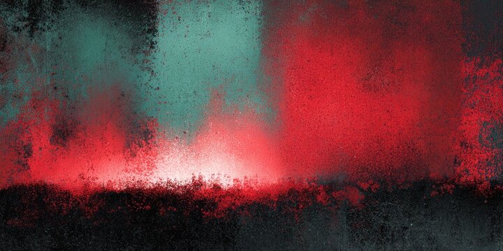 Abstract textured landscape of vibrant red, teal, and black hues