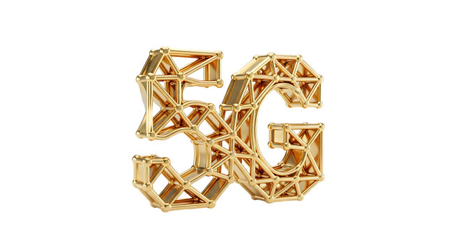 Golden 5g network symbol isolated on transparent background representing future technology