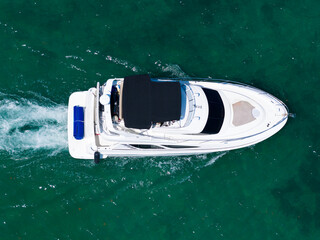Motorboat tour by summer sea. Luxury yacht boat at sea. Summer vacation. Luxury yacht boat top...