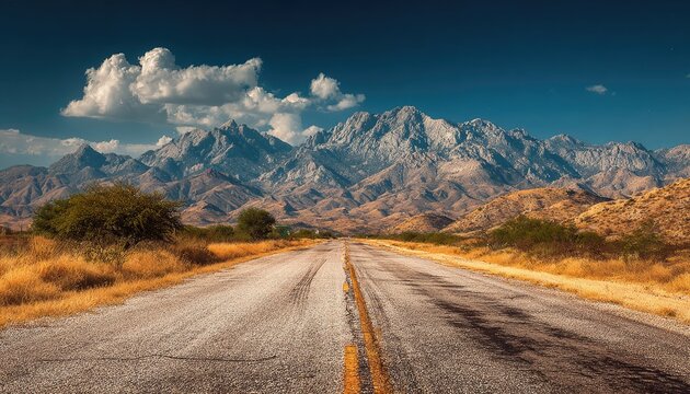 Empty highway leads to mountains