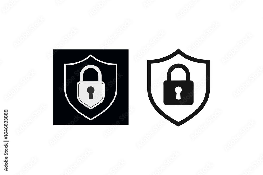 Poster security shield lock icon protection concept representing data encryption and privacy with flat vect