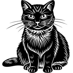 Obraz premium Elegant black cat silhouette sitting attentively with detailed fur, perfect for animal lovers, pet-related brands, and creative design projects