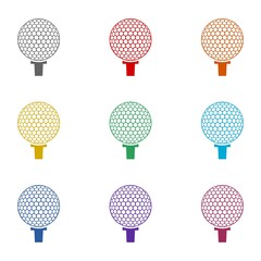 Golf ball on tee icon isolated on white background. Set icons colorful