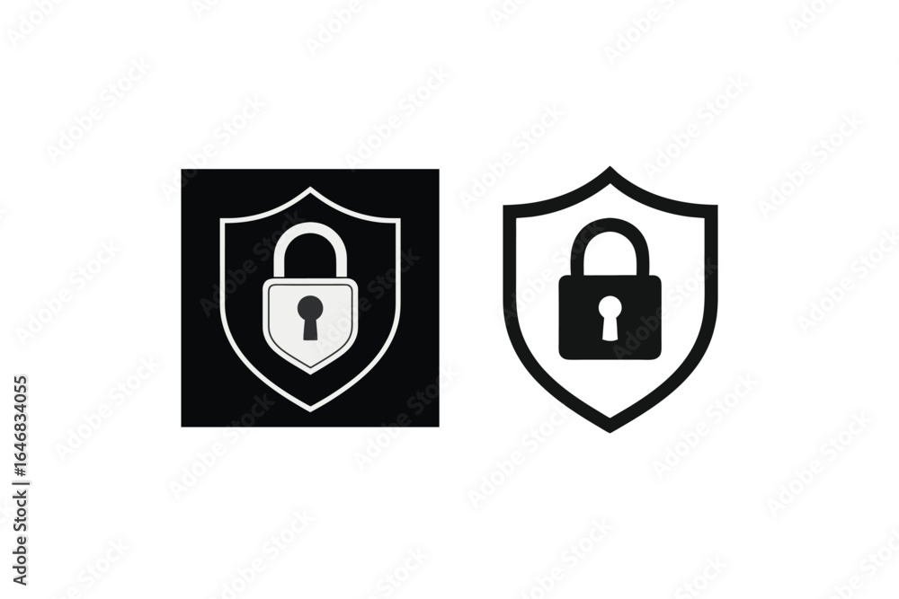Poster security shield with padlock vector icon set depicting data protection and cyber security measures a