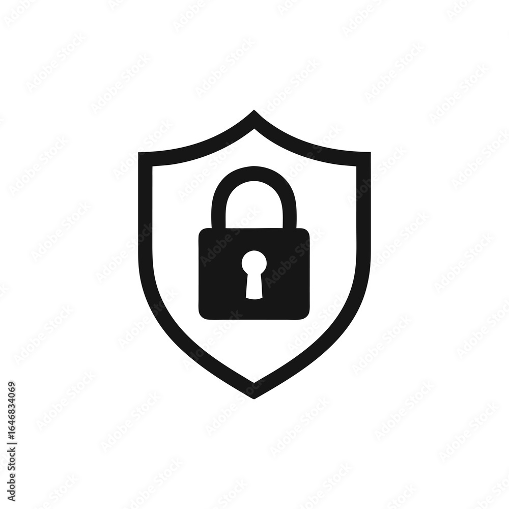 Poster shield with padlock icon protecting data and information security concept simple vector illustration