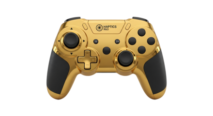 Gold wireless gamepad isolated on transparent background for immersive gaming experience