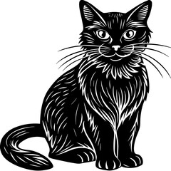 Obraz premium Elegant black cat silhouette illustration with intricat silhouettee details, perfect for pet lovers, animal themed designs, and stylish branding