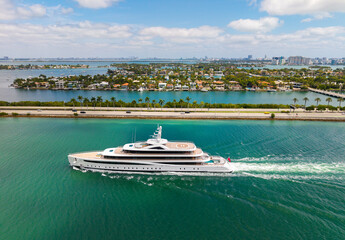 Aerial view luxury motorboat in sea. Summer sea vacation. Boat trip. Luxury lifestyle and...