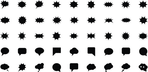 Speech Bubble and Comic Burst Icons . Dialogue, Chat, and Explosion Vector Symbols
