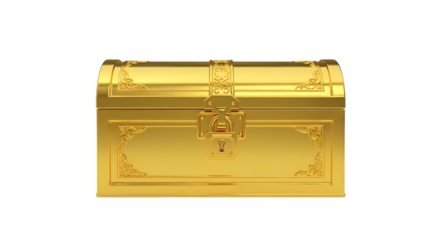 Ornate golden treasure chest isolated on transparent background, a symbol of hidden riches