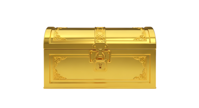 Ornate golden treasure chest isolated on transparent background, a symbol of hidden riches