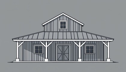 barndominium homes concept. House design illustration with a gabled roof and wooden structure.