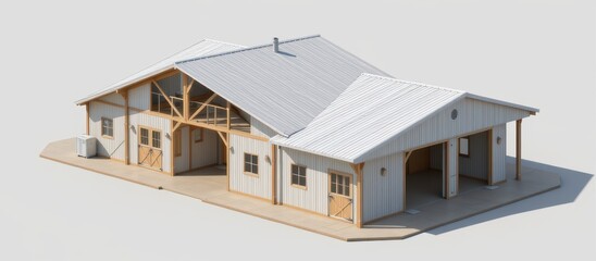 barndominium homes concept. Modern architectural structure with a metal roof and spacious design.
