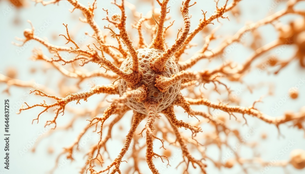 Fototapete abstract close up rendering depicting intricate cellular structure and interconnected processes.