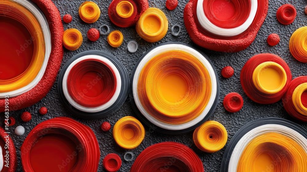 Poster vibrant circles: an eye-level perspective captures an abstract composition of dynamic, brightly colo
