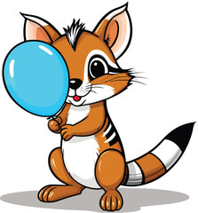 Obraz premium Cute Cartoon Animal Illustration Adorable Striped Creature Holding A Blue Balloon For Childrens Books Birthday Cards And Animated Content