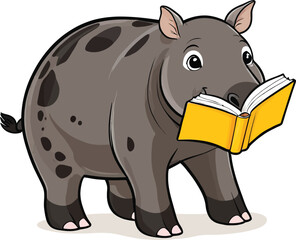 Fototapeta premium Cartoon Hippo Reading Book Playful Education Illustration For Childrens Storybooks And Educational Materials Highlighting Learning And Curiosity Perfect For Adding A Touch Of Whimsy To Designs