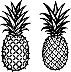 pineapple, fruit, tropical, silhouette, black and white,  white, vector fruit,  vector bundle