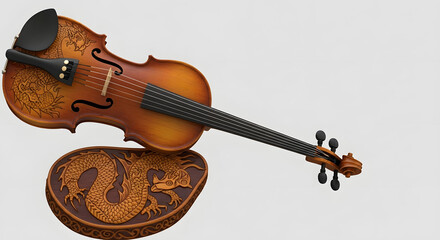 Violin with Dragon Carving Wooden Instrument Intricate Dragon Design on Body and Case