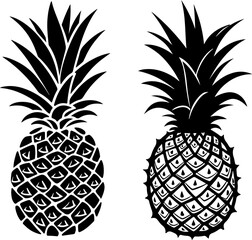 Obraz premium pineapple, fruit, tropical, silhouette, black and white, white, vector fruit, vector bundle