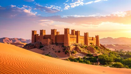 Ancient fortress in desert sunrise