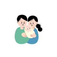 Naklejka premium 赤ちゃんを抱いた夫婦のイラスト