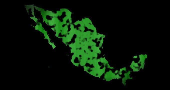 Mexico map with green points and clouds passing. Loop