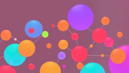 Colorful spheres connected by lines on a purple background creating a network visualization