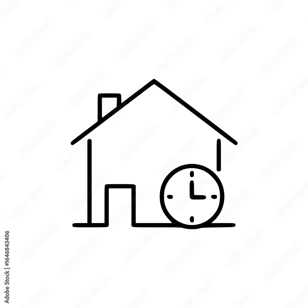 Poster outline house with clock representing time management concept