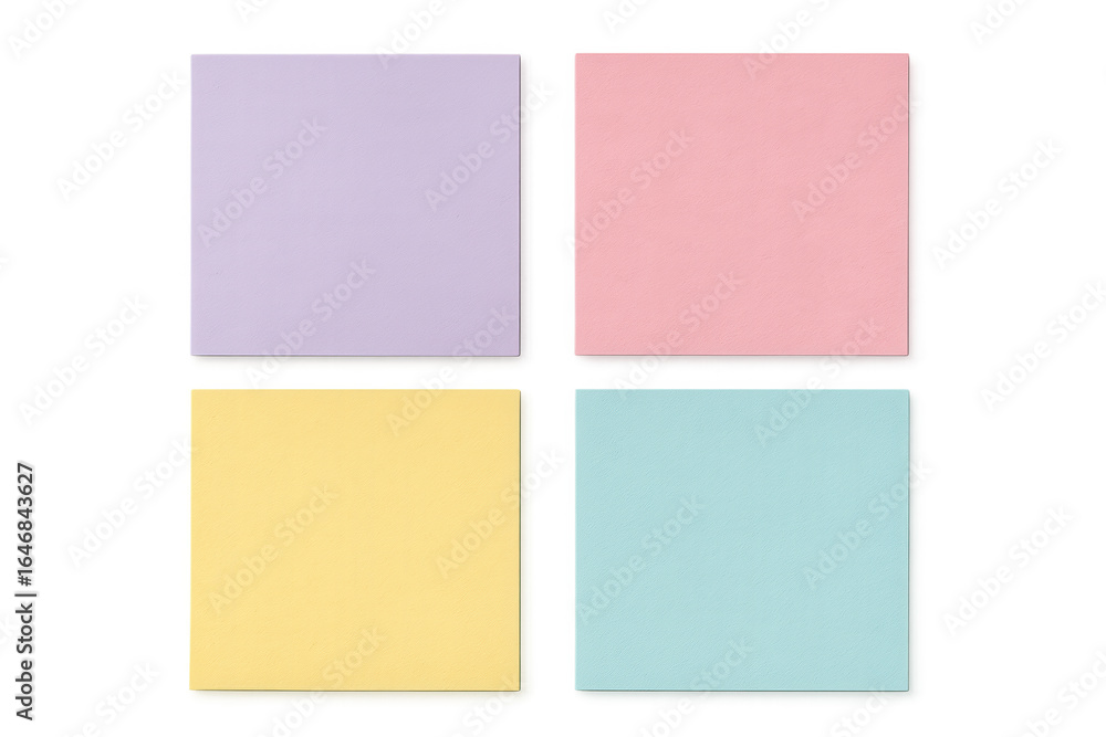 Poster four pastel-colored sticky notes arranged on a transparent background provide ample space for remind