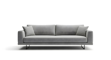Modern Gray Fabric Sofa With Two Pillows Isolated Transparent Background Front View