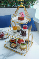 English afternoon tea desserts,different cakes and biscuits pastry ,dessert buffet and High Tea.