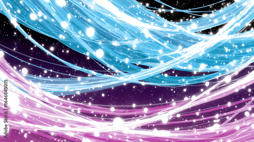 Poster abstract glowing lines create mesmerizing digital circuitry effect, intertwining in shades of blue a