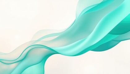 Fototapeta premium Flowing teal fabric forming graceful waves against a soft, light background suggesting fluidity and gentle movement