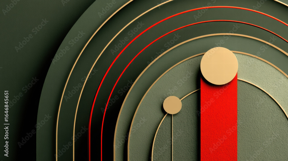 Poster abstract modern line art pattern featuring concentric circles and geometric shapes in earthy tones. 